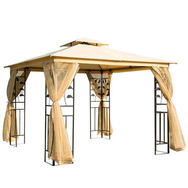 Gazebo Padiglione di lusso 3x3 m per giardino con doppio tetto, beige