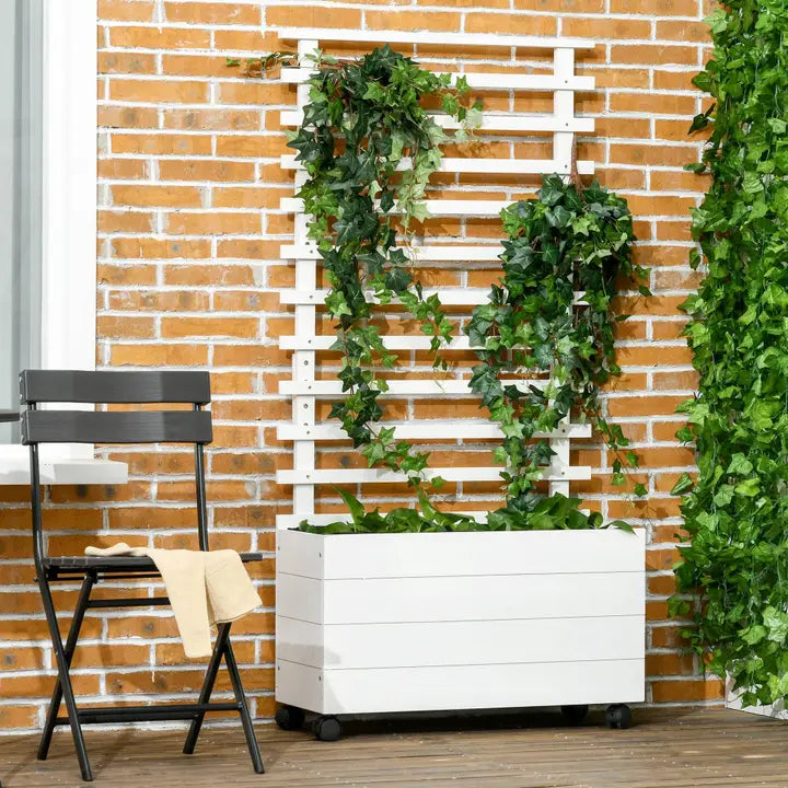 Set da 2  Fioriera con traliccio, 4 ruote, legno naturale
