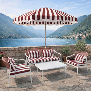 Set di mobili da giardino POSITANO in metallo e tessuto color tortora, papavero e oro