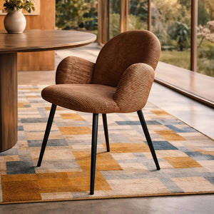 Ginette - sedia in tessuto tweed color terracotta con gambe in metallo nero