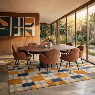 Ginette - sedia in tessuto tweed color terracotta con gambe in metallo nero