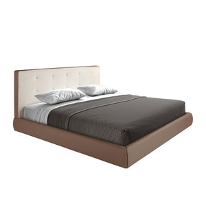 Letto imbottito in tessuto marrone ed similpelle marrone