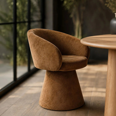 Sedia da pranzo girevole ALBA in tessuto ciniglia marrone