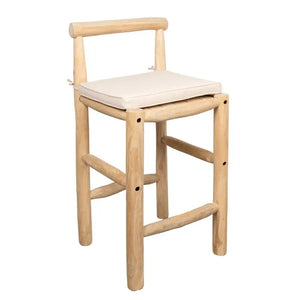 Sgabello in teak con cuscino impermeabile. Pronto per il montaggio.