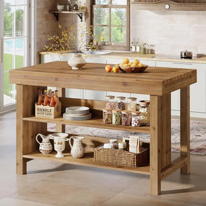 Isola da cucina in legno 55", 3 livelli, stile country, altezza