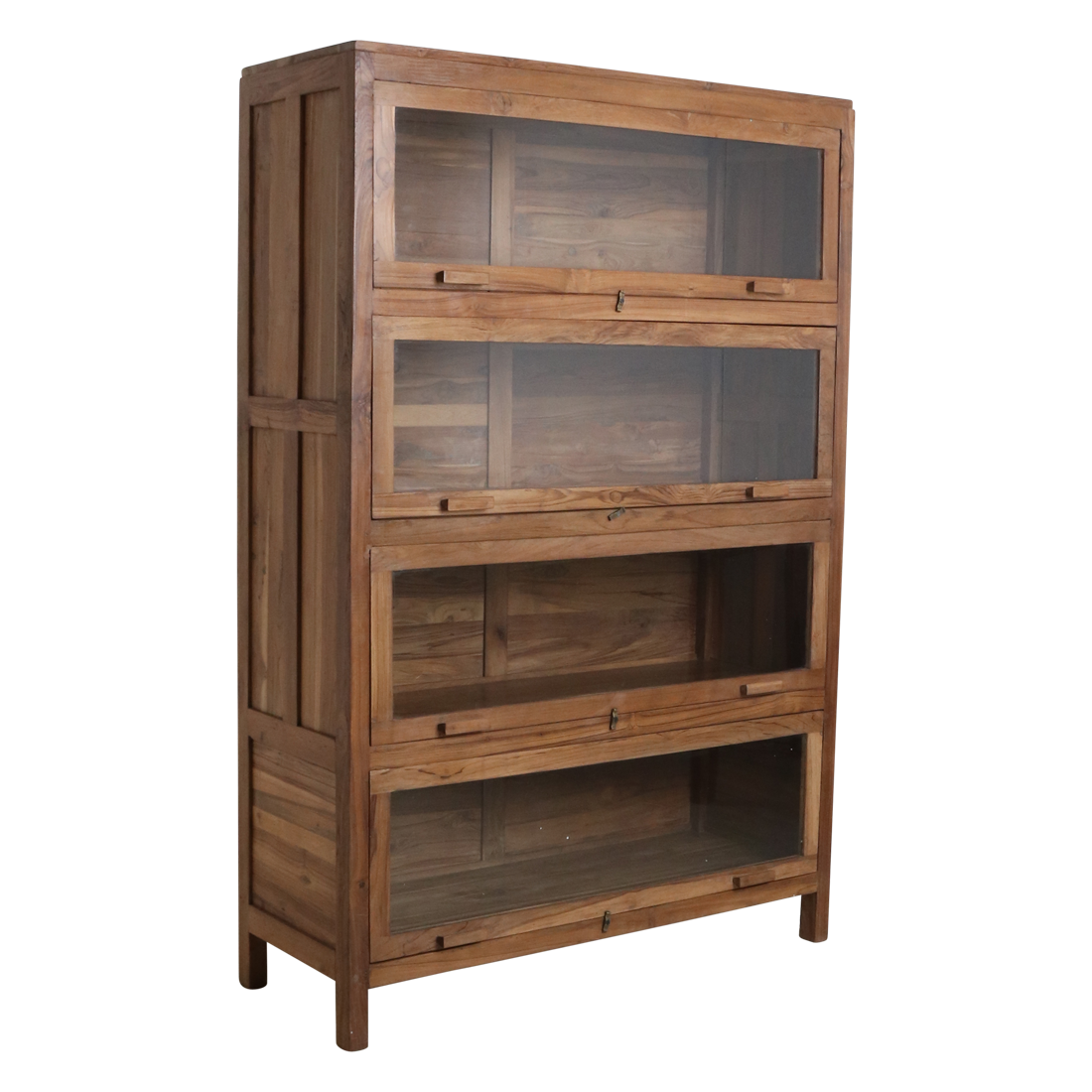 Recycled teak bookcase. Wardrobe with 4 revolving doors