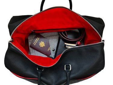 Modello Grande - Borsa Da Viaggio Initial LAKE VIEW - Nera - Bordi Rossi e Blu
