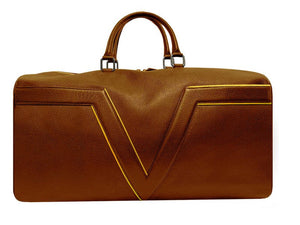 Modello Grande - Borsa da viaggio Initial LAKE VIEW - Cognac - Piping giallo