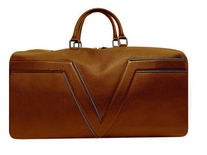 Modello Large - Borsa da viaggio LAKE VIEW. iniziale - Cognac - Bordi blu