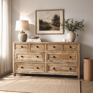 Credenza in legno 8 cassetti con maniglie 160 x 50 x 85 h cm