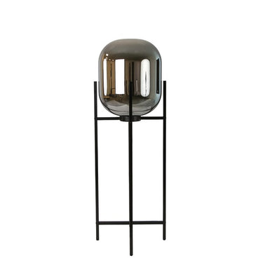 Lampada da terra in vetro effetto specchio fumé grigio e acciaio nero