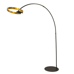 Lampada da terra in acciaio dorato lucido e acciaio nero