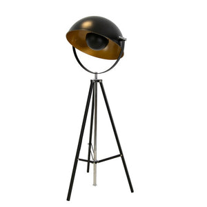 Lampada da terra in acciaio nero e acciaio dorato lucido