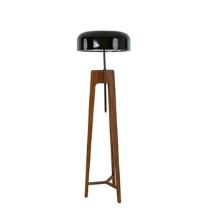 Lampada da terra in alluminio nero e bianco e legno di pino color noce
