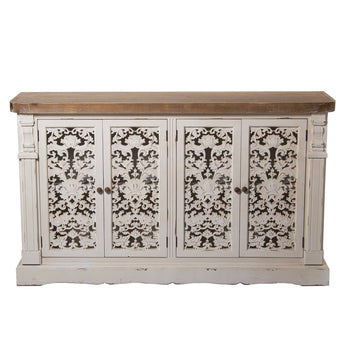 WOODEN SIDEBOARD W/4 CARVED DOORS LL36402 (8472)