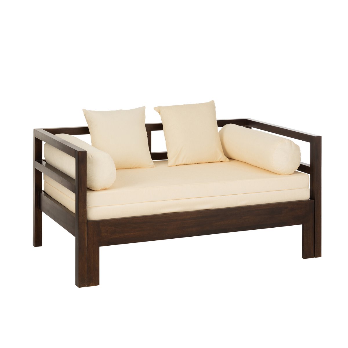 Sofá cama J-Line Conie - colchón + 4 cojines - madera - marrón oscuro ND
