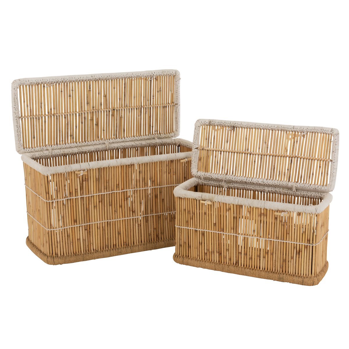 Juego de 2 baúles rectangulares J-Line de bambú natural/blanco 