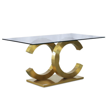 GLASS DINING TABLE WITH MATT GOLD STEEL BASE +91175+91176 LL84169 (8472)