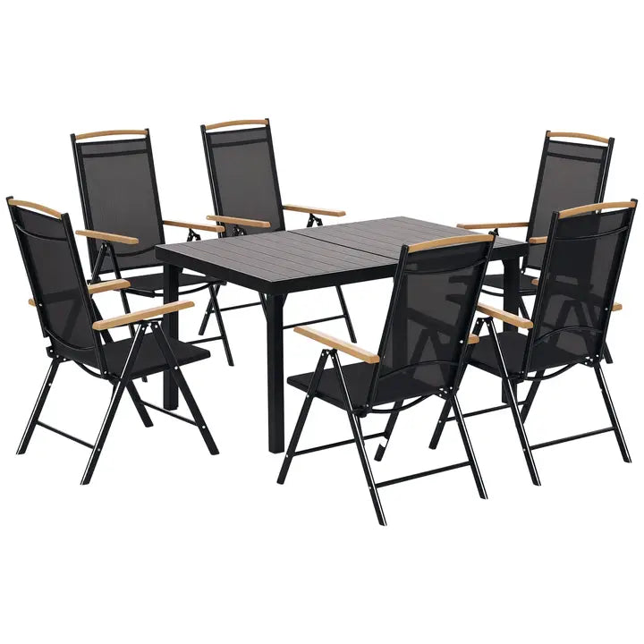 Set sedute pieghevole per 6 persone, 1 tavolo + 6 sedie, nero MINIMO 2 PEZZI