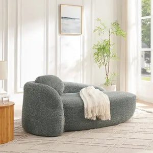 Divano méridienne in tessuto teddy grigio scuro, design arrotondato e minimalista ITALIAN FABRIC PRIME