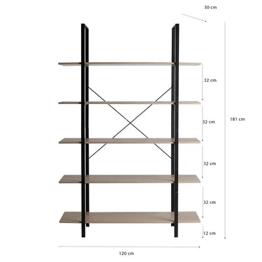 Libreria Henche, ferro, colore nero/naturale