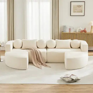 Divano panoramico modulabile con funzione letto, in chenille beige o nera, senza montaggio 292x165x68 cm FLAREZORA