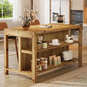 59" Isola da cucina stile fattoria, in legno massiccio Sala da pranzo