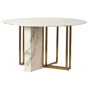 Tavolo da pranzo acciaio inox, marmo sintetico Nyngan 135x135x75cm