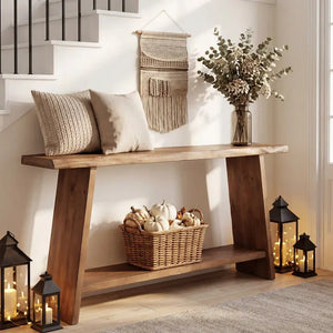 Consolle in legno massiccio 63" con ripiano, stile country