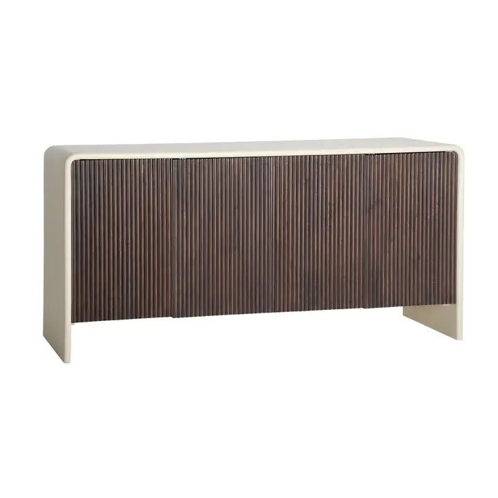 Credenza Milhar contemporanea, legno di mango marrone e beige