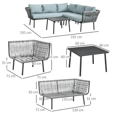 Set di mobili da giardino in rattan per 4 persone, salotto da giardino, grigio