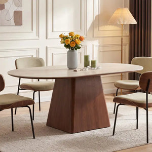 EXTENDING DINING TABLE IN PORCELAIN AND WALNUT WOOD 
