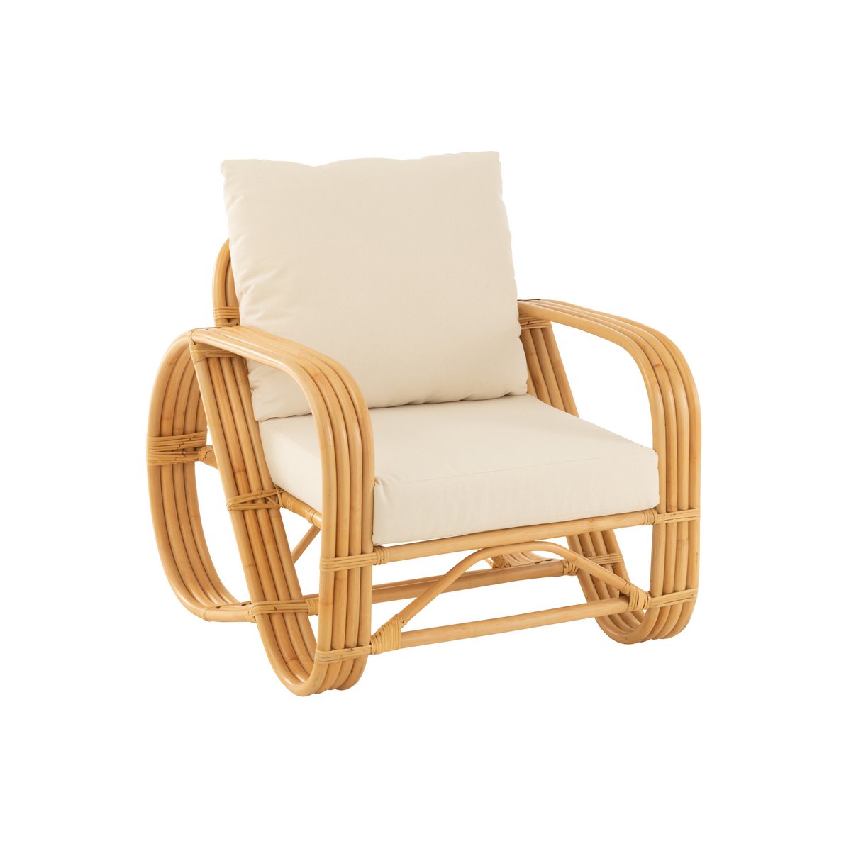 J-Line Armchair+Cushion Rattan/Natural Fabric/White