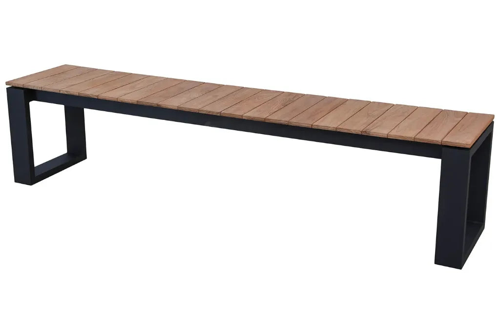 Panca Marcelo 195 cm in alluminio con piano in teak nero