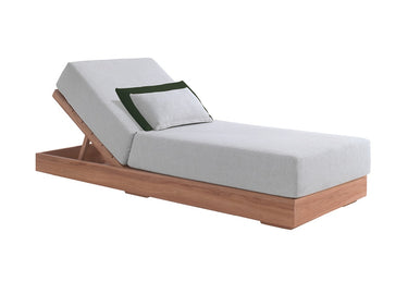 Lettino prendisole Kos in teak + cuscino e guanciali resistenti ai raggi solari
