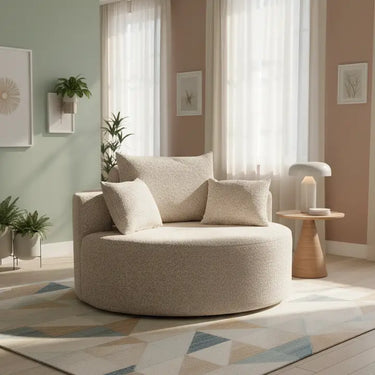 Poltrona singola in schiuma chenille beige, 2 cuscini, senza montaggio VERTEXZORVAKYN