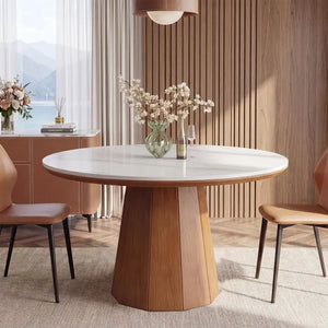 EXTENDING DINING TABLE IN PORCELAIN AND WALNUT WOOD 