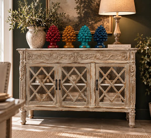 Credenza in legno con motivo a rombi 150x44x100 cm