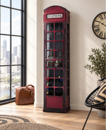 Mobile Libreria a Cabina Telefonica Londinese in Ferro Rosso – 41x38x175 cm – Stile Vintage Industriale