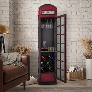 Mobile Libreria a Cabina Telefonica Londinese in Ferro Rosso – 41x38x175 cm – Stile Vintage Industriale