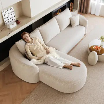 Divano angolare bianco 3 posti da 266 cm in tessuto a trama tessuta, senza montaggio MINIMALISTCHAIRSET