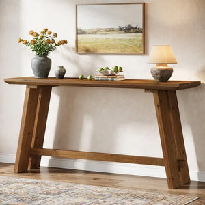 MESA DE COMEDOR EXTENSIBLE EN PORCELANATO Y MADERA DE NOGAL 