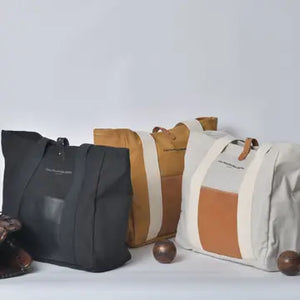 Borsa mare in tela e pelle