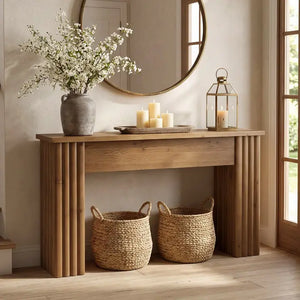 MESA DE COMEDOR EXTENSIBLE EN PORCELANATO Y MADERA DE NOGAL 