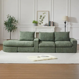 Divano modulare 3 posti in ciniglia verde con chaise longue, senza telaio senza montaggio VERTEXZORATHYNOR