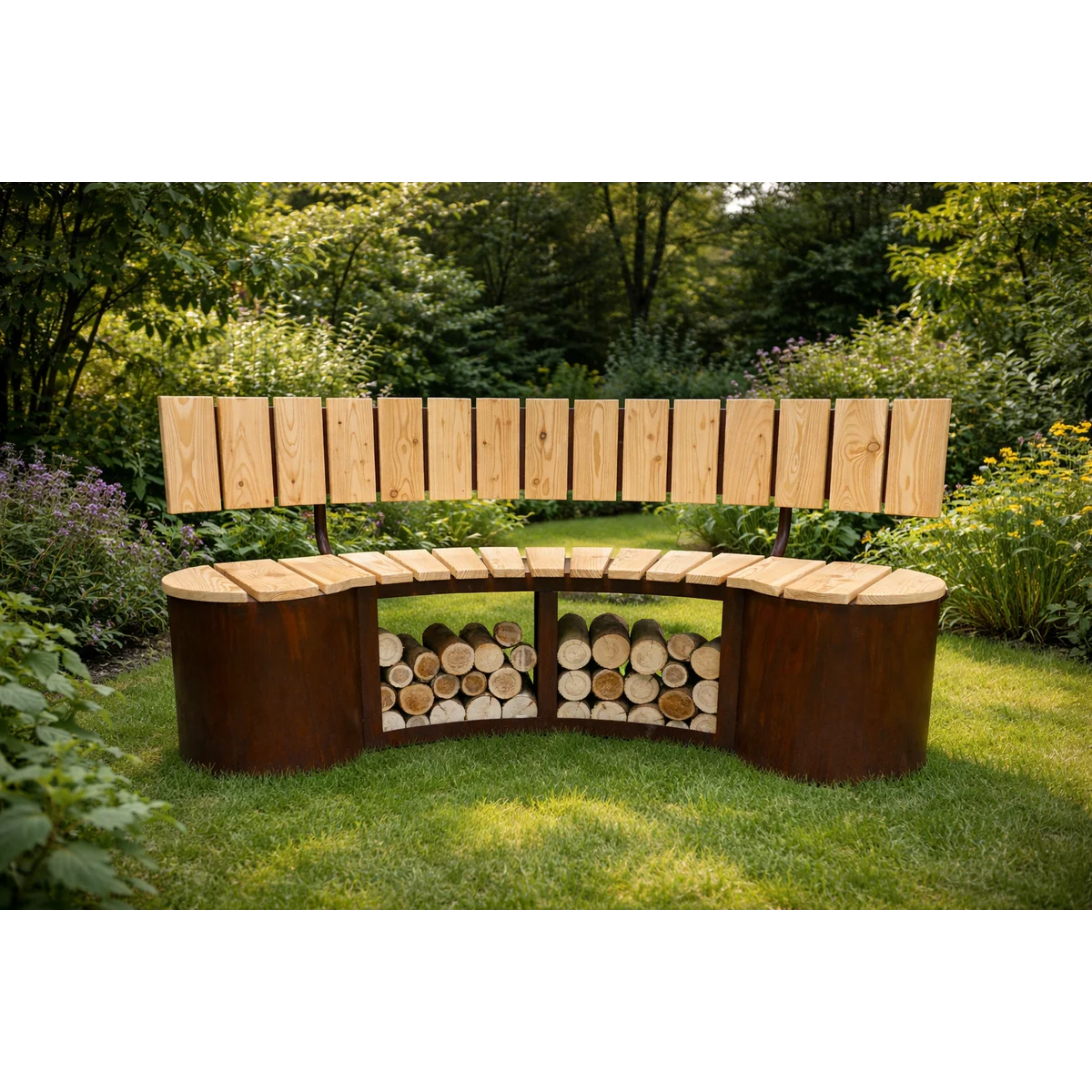 Panca Pforzheim portalegna con schienale stile alpino per baite e hotel di montagna