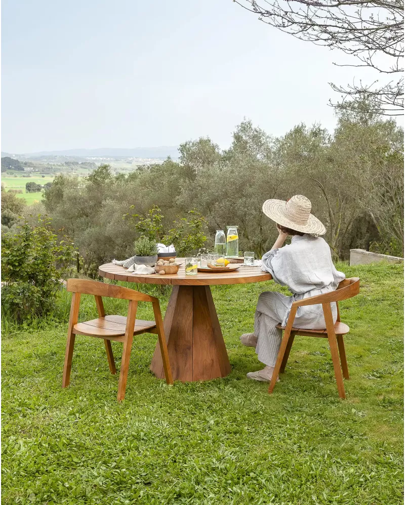 2 sillones de jardín con reposabrazos y juego de cojines - 80x79x83 - Natural/Gris - Teca