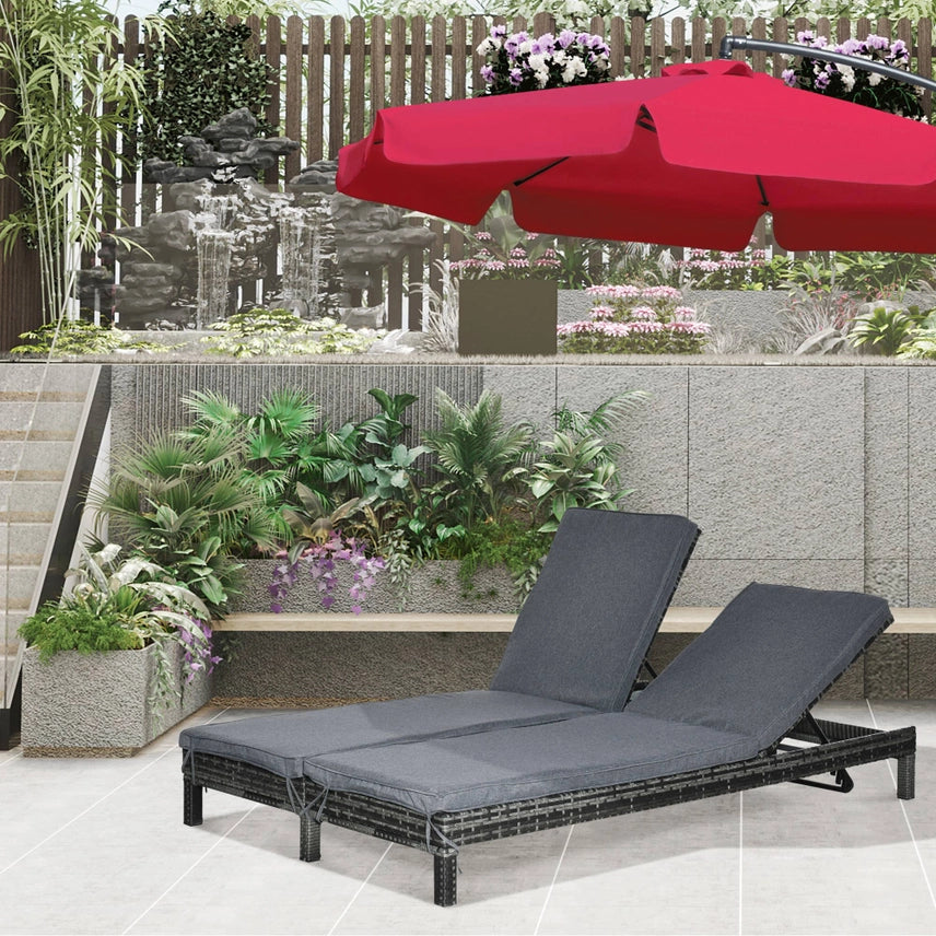 Lettino doppio in polyrattan, lettino prendisole da giardino per 2