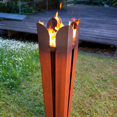 Braciere con fiamma Fuji, 30 x 30 x 120 cm, acciaio resistente alle intemperie