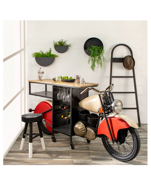 Consolle Bar Moto Vintage in Ferro e Legno di Mango – Stile Glider Retrò e Industriale